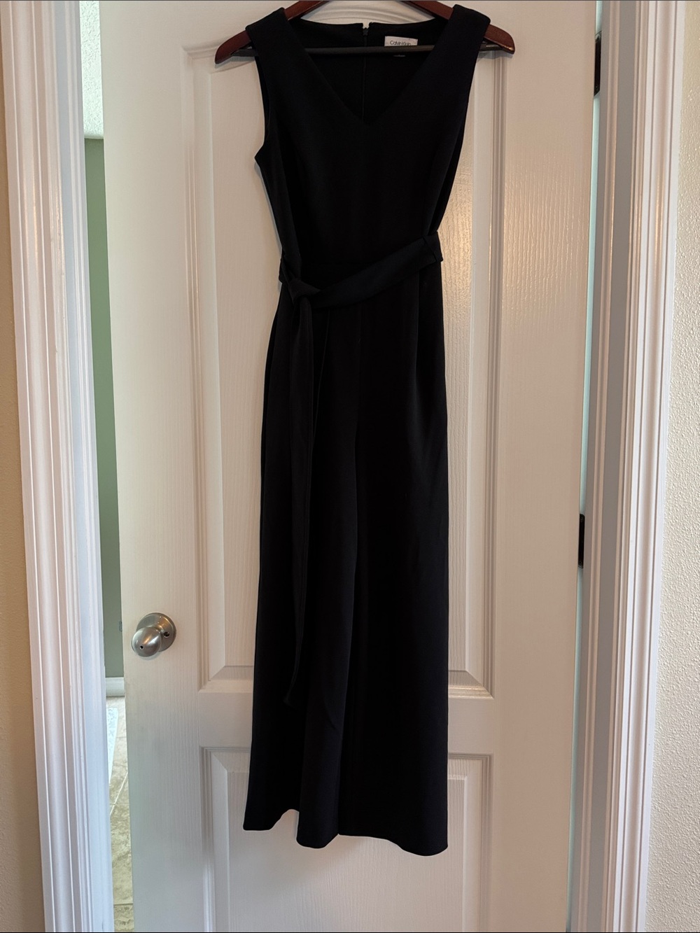 Calvin Klein Black Sleeveless Maxi Romper with Waist Tie